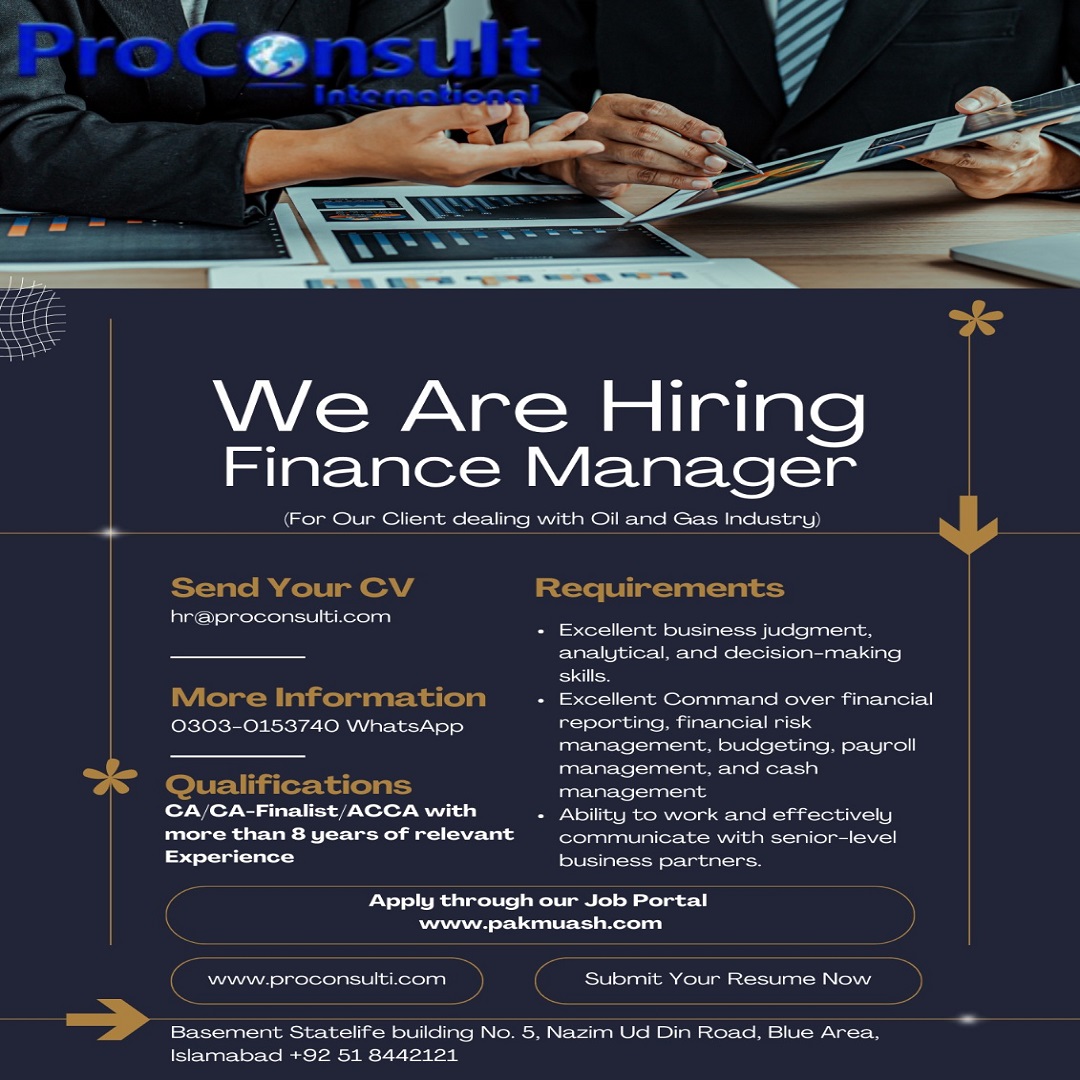 We are hiring finance manager for our client dealing with oil and gas industry.